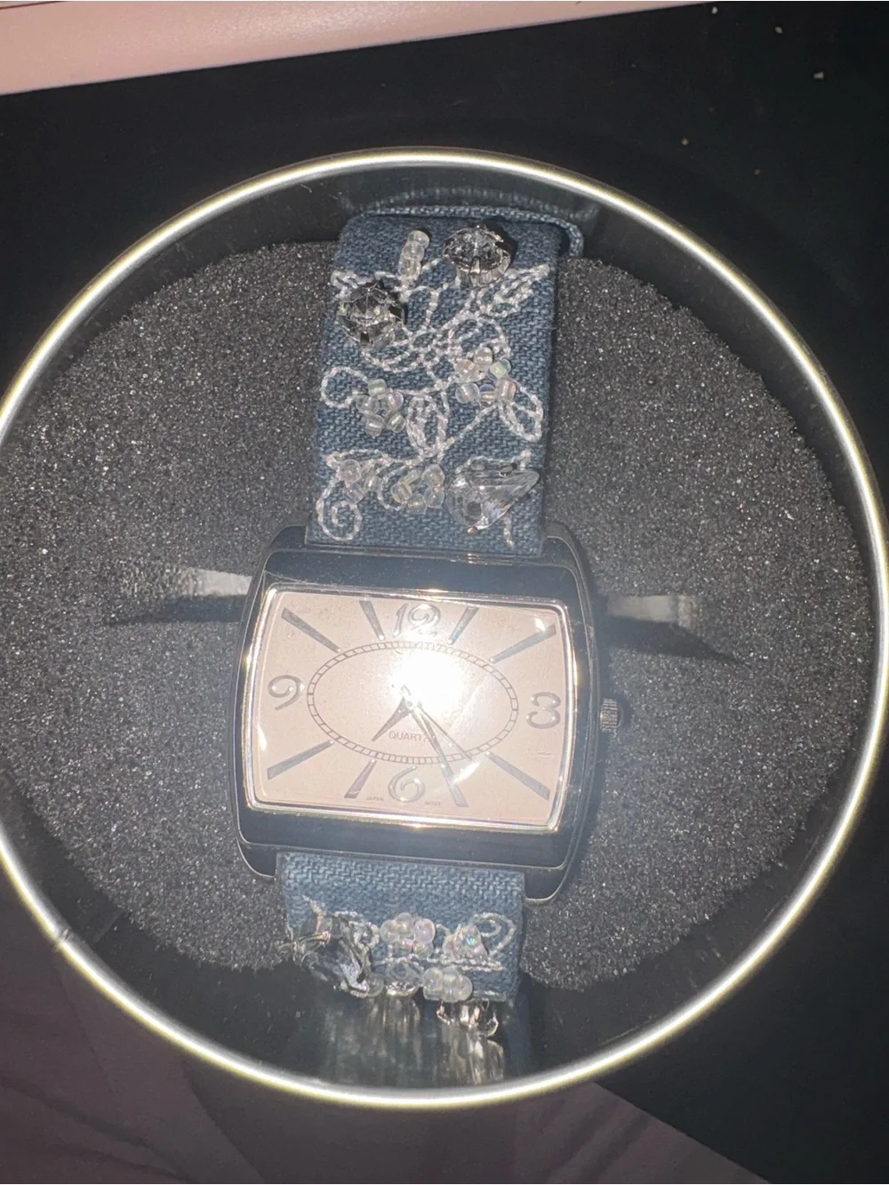 Crystal-Embellished Blue Fabric Strap Women's Watch - Unknown Brand